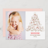 ピンクお洒落のクリスマスツリー写真 シーズンカード (正面/裏面)