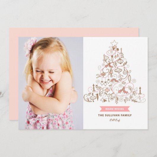 ピンクお洒落のクリスマスツリー写真 シーズンカード (正面/裏面)