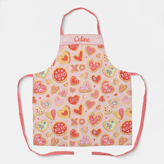 ピンクお洒落のシュガークッキーハートデザイン エプロン (正面)