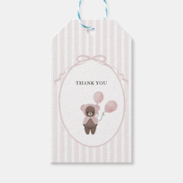 ピンクお洒落のテディベア ギフトタグ