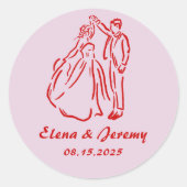 ピンクお洒落のハンドドロー結婚ドのステッカー ラウンドシール (正面)