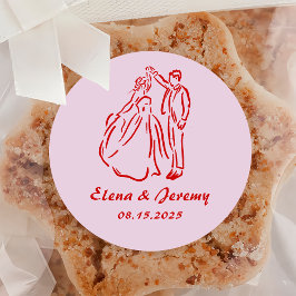 ピンクお洒落のハンドドロー結婚ドのステッカー ラウンドシール