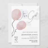 ピンクお洒落のバルーン女の子 招待状 (正面)