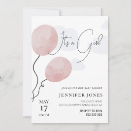 ピンクお洒落のバルーン女の子 招待状