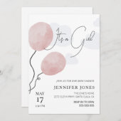 ピンクお洒落のバルーン女の子 招待状 (正面/裏面)