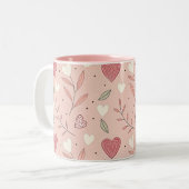 ピンクお洒落のバレンタインのパターン ツートーンマグカップ (正面左)