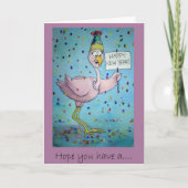 ピンクお洒落のフおもしろいラミンゴ絵を描バード シーズンカード (正面)