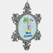 ピンクお洒落のフラミンゴ熱帯クリスマス スノーフレークピューターオーナメント (左)