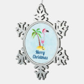 ピンクお洒落のフラミンゴ熱帯クリスマス スノーフレークピューターオーナメント (右)