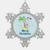 ピンクお洒落のフラミンゴ熱帯クリスマス スノーフレークピューターオーナメント (正面)