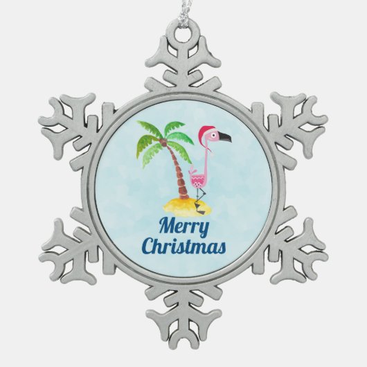 ピンクお洒落のフラミンゴ熱帯クリスマス スノーフレークピューターオーナメント (正面)
