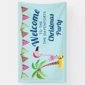 ピンクお洒落のフラミンゴ熱帯クリスマス 横断幕 (縦)