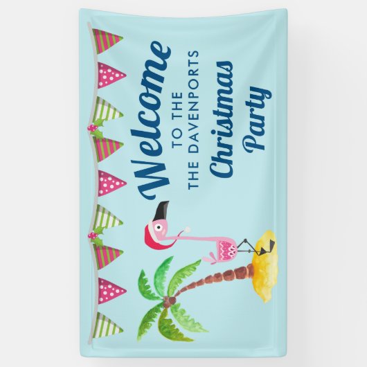 ピンクお洒落のフラミンゴ熱帯クリスマス 横断幕 (縦)