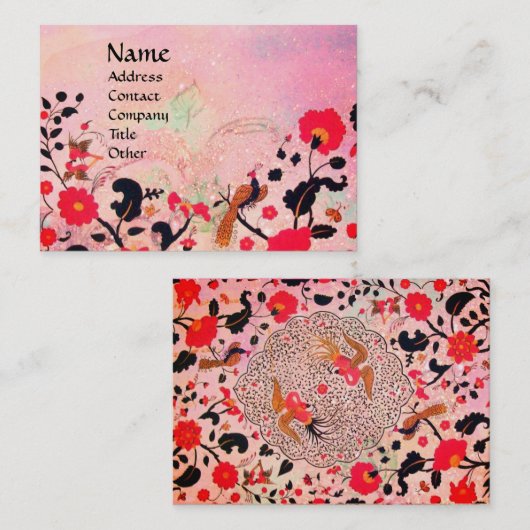 ピンクお洒落のフローラの花鳥 名刺 (正面/裏面)