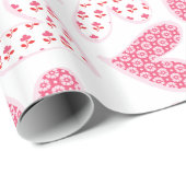ピンクお洒落のフローラハートパターン ラッピングペーパー (ロールコーナー)