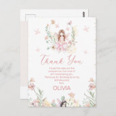 ピンクお洒落のフローラ妖精ファースト誕生日カード ポストカード (正面/裏面)