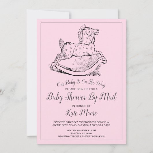 ピンクお洒落のベビーガール赤ちゃんシャワー 招待状 (正面)