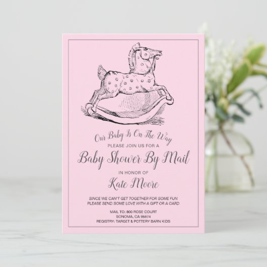 ピンクお洒落のベビーガール赤ちゃんシャワー 招待状 (スタンド正面)