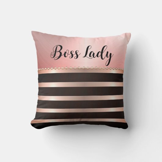 ピンクお洒落のボスストライプのレディ クッション (正面)