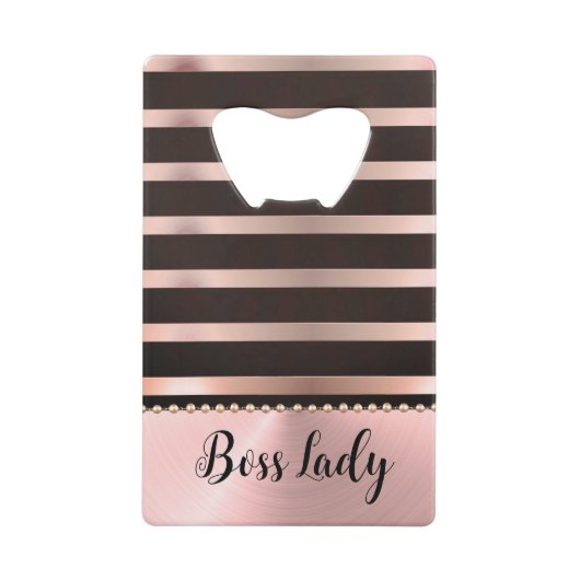 ピンクお洒落のボスストライプのレディ クレジットカード栓抜き (正面)