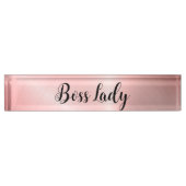 ピンクお洒落のボスストライプのレディ デスクネームプレート (正面)