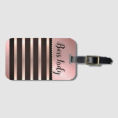 ピンクお洒落のボスストライプのレディ ラゲッジタグ (正面横)