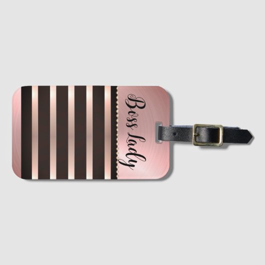 ピンクお洒落のボスストライプのレディ ラゲッジタグ (正面横)