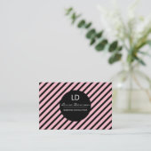 ピンクお洒落のモノグラムの円とストライプ 名刺 (スタンド正面)