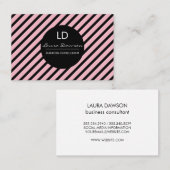 ピンクお洒落のモノグラムの円とストライプ 名刺 (正面/裏面)