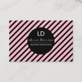 ピンクお洒落のモノグラムの円とストライプ 名刺 (正面)