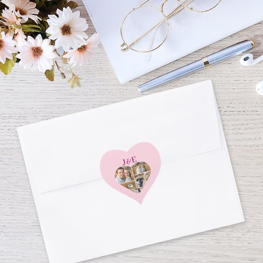 ピンクお洒落のモノグラームハート写真コラージュ ハートシール