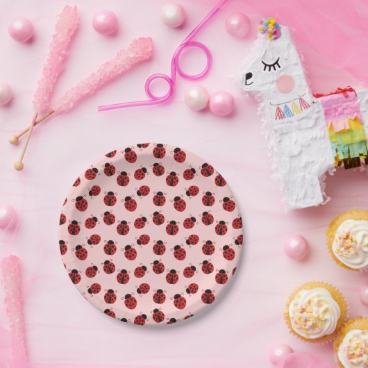 ピンクお洒落のラディバグパターン ペーパープレート (パーティー)