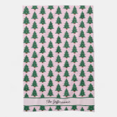 ピンクお洒落のリボンのクリスマスツリー キッチンタオル (縦)