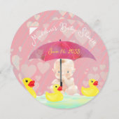 ピンクお洒落のヴィンテージ傘の丸い赤ちゃんシャワー 招待状 (正面/裏面)