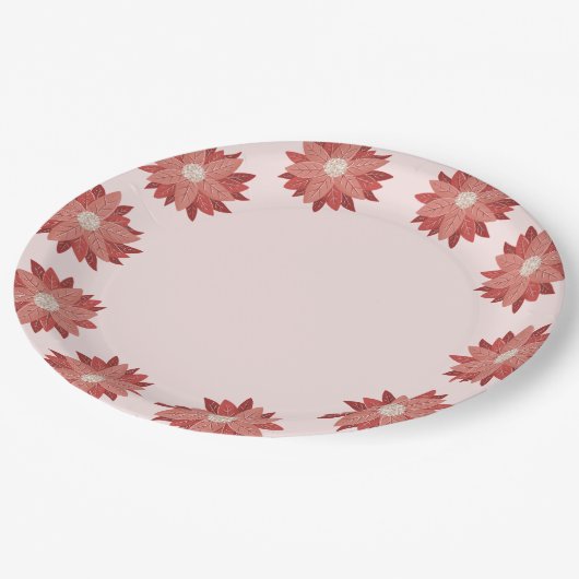 ピンクお洒落の冬のクリスマスポインセチア ペーパープレート (アングル)
