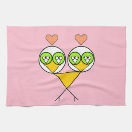 ピンクお洒落の可愛いハート キッチンタオル