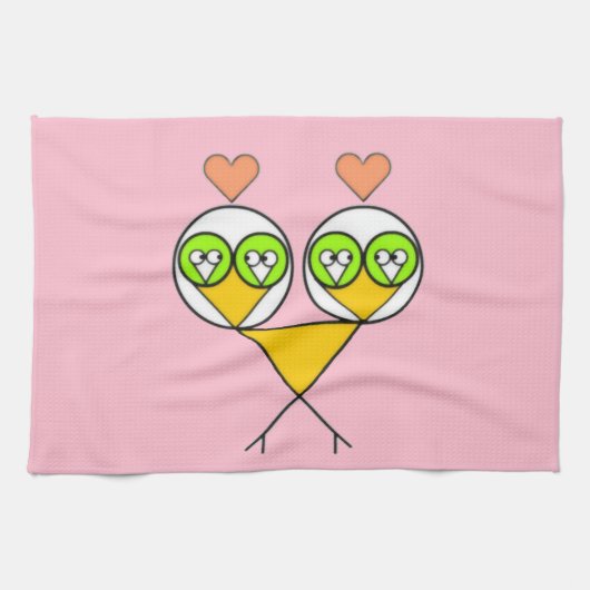 ピンクお洒落の可愛いハート キッチンタオル (横)