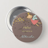 ピンクお洒落の妖精プリンセス誕生日名タグ 缶バッジ (正面&裏面)