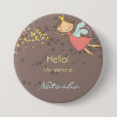 ピンクお洒落の妖精プリンセス誕生日名タグ 缶バッジ (正面)