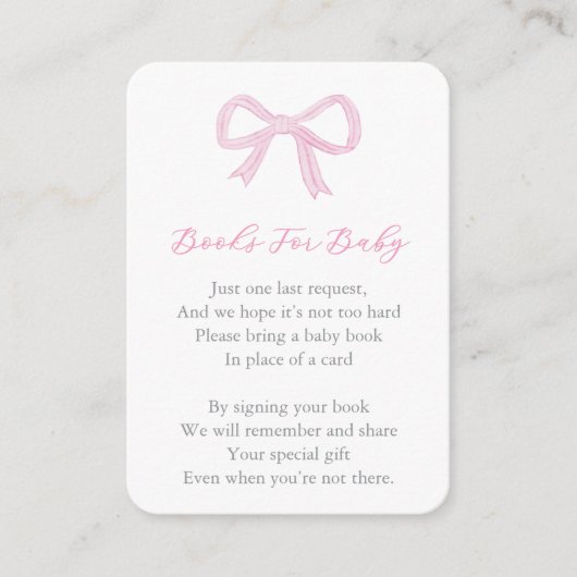 ピンクお洒落の弓が本の赤ちゃんシャワーをもたらす エンクロージャーカード (正面)