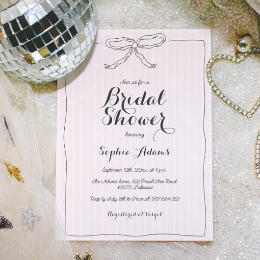 ピンクお洒落の手予測できな引き弓ブライダルシャワー 招待状