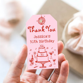 ピンクお洒落の手描きカクテルファンキー誕生日 ギフトタグ