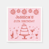 ピンクお洒落の手描きカクテルファンキー誕生日 スタンダードカクテルナプキン (正面)