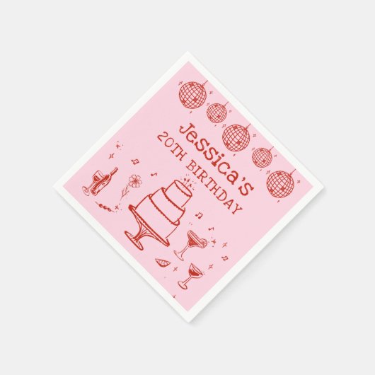ピンクお洒落の手描きカクテルファンキー誕生日 スタンダードカクテルナプキン (角)