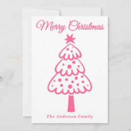 ピンクお洒落の手描きクリスマスツリー シーズンカード