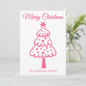 ピンクお洒落の手描きクリスマスツリー シーズンカード (スタンド正面)