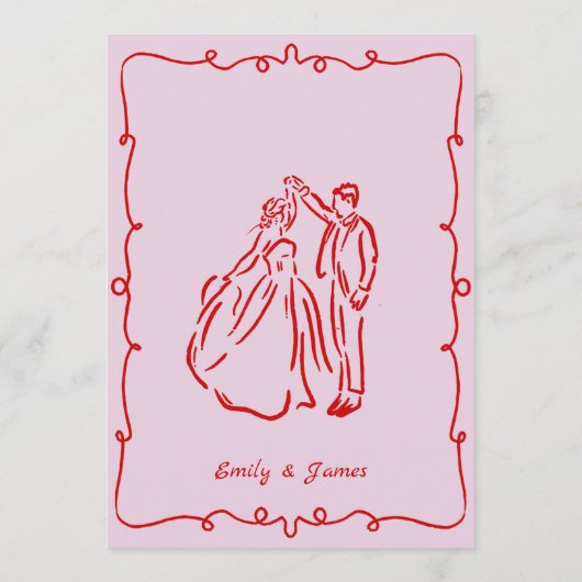 ピンクお洒落の手描きフランスののメ結婚ニュー メニュー (裏面)