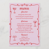 ピンクお洒落の手描きフランスののメ結婚ニュー メニュー (正面)