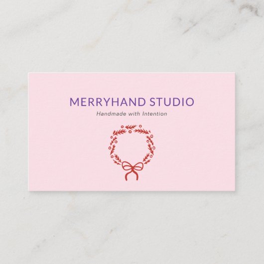 ピンクお洒落の手描きリースクリスマス 名刺 (裏面)
