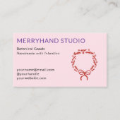 ピンクお洒落の手描きリースクリスマス 名刺 (正面)